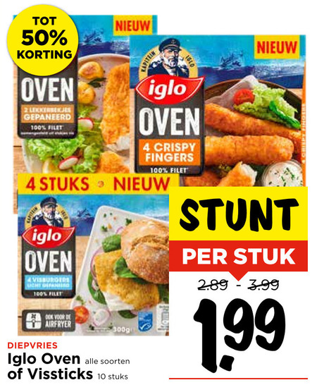 Iglo   visburgers, visschnitzel folder aanbieding bij  Vomar - details