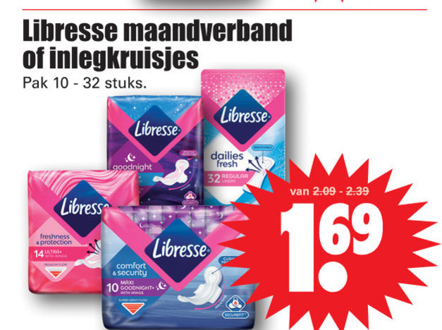 Libresse   maandverband, inlegkruisjes folder aanbieding bij  Dirk - details