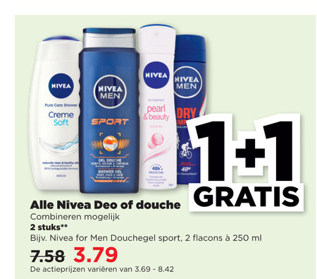 Nivea   douchegel, deodorant folder aanbieding bij  Plus - details