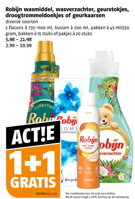 Robijn   geurkaars, droogtrommeldoekjes folder aanbieding bij  Poiesz - details