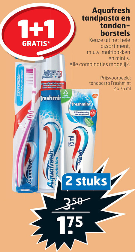 Aquafresh   tandenborstel, tandpasta folder aanbieding bij  Trekpleister - details