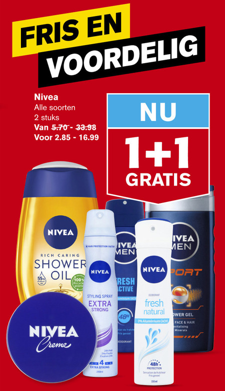 Nivea   douchegel, deodorant folder aanbieding bij  Hoogvliet - details