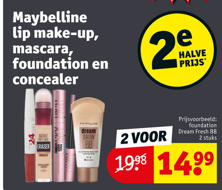 Maybelline   lipstick, mascara folder aanbieding bij  Kruidvat - details