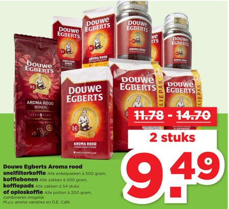 Douwe Egberts   oploskoffie, koffiebonen folder aanbieding bij  Plus - details