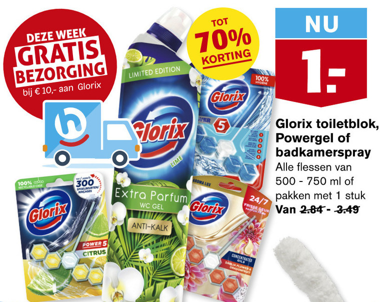 Glorix   toiletblok, toiletreiniger folder aanbieding bij  Hoogvliet - details