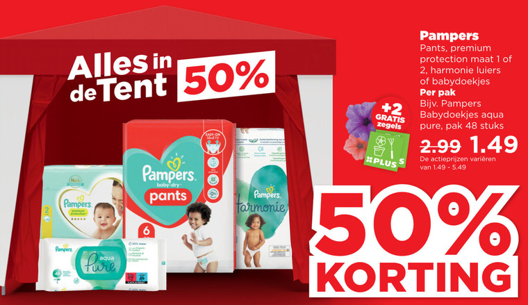 Pampers   luiers, luierbroekjes folder aanbieding bij  Plus - details