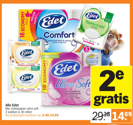 Edet   vochtig toiletpapier, toiletpapier folder aanbieding bij  Albert Heijn - details