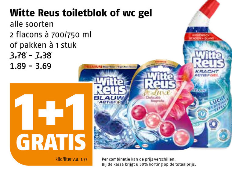 Witte Reus   toiletreiniger, toiletblok folder aanbieding bij  Poiesz - details