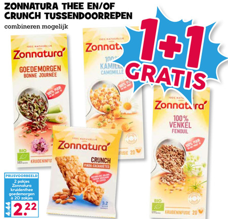 Zonnatura   mueslireep, thee folder aanbieding bij  Boons Markt - details