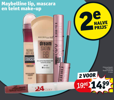 Maybelline   lipstick, mascara folder aanbieding bij  Kruidvat - details