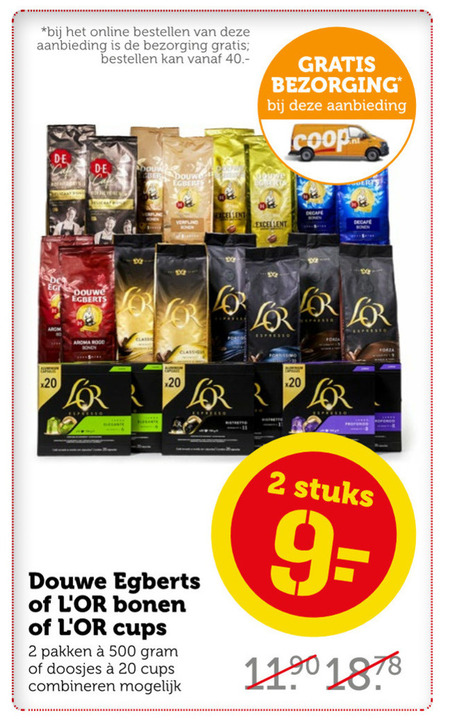 Douwe Egberts L Or   koffiebonen, koffiecups folder aanbieding bij  Coop - details