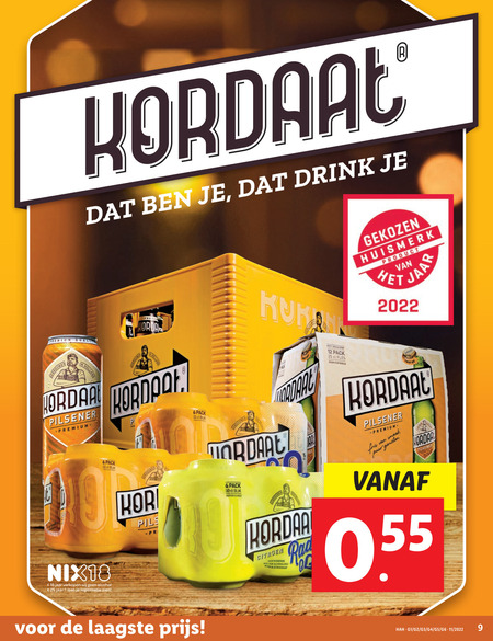 Kordaat   blikje bier, krat bier folder aanbieding bij  Lidl - details