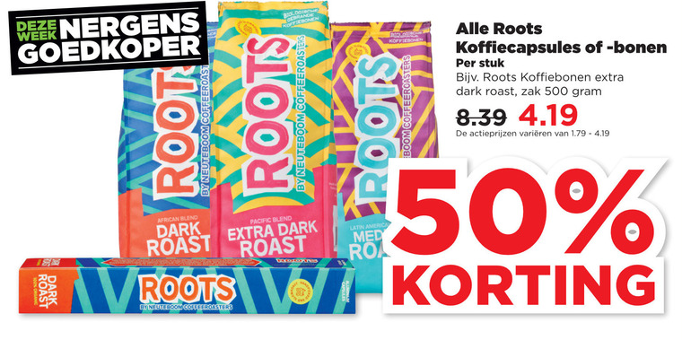 Roots   koffiecups, koffiebonen folder aanbieding bij  Plus - details