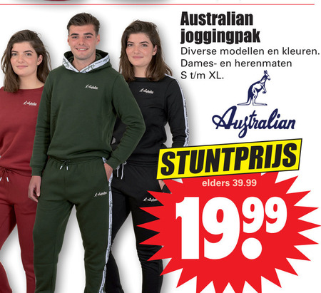 Australian   dames joggingbroek, heren joggingbroek folder aanbieding bij  Dirk - details