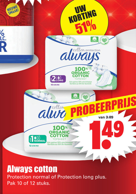 Always   inlegkruisjes, maandverband folder aanbieding bij  Dirk - details