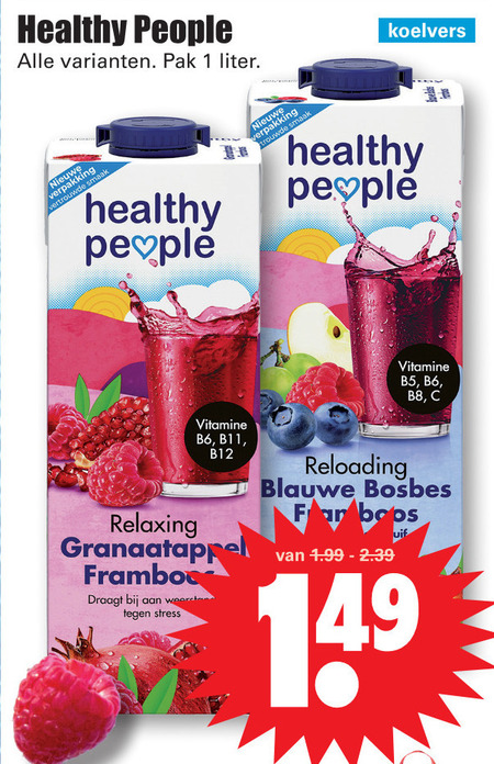 Healthy People   vruchtensap folder aanbieding bij  Dirk - details