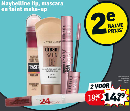 Maybelline   lipstick, mascara folder aanbieding bij  Kruidvat - details