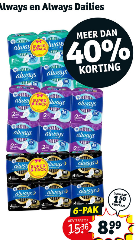 Always   maandverband, inlegkruisjes folder aanbieding bij  Kruidvat - details