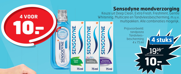 Sensodyne   tandpasta, mondwater folder aanbieding bij  Trekpleister - details