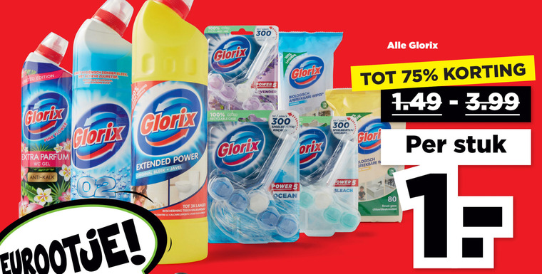 Glorix   vochtige schoonmaakdoekjes, toiletblok folder aanbieding bij  Plus - details