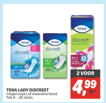 Tena Lady   maandverband, incontinentieverband folder aanbieding bij  Dekamarkt - details