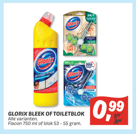 Glorix   toiletblok, bleekmiddel folder aanbieding bij  Dekamarkt - details