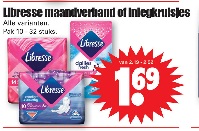 Libresse   maandverband, inlegkruisjes folder aanbieding bij  Dirk - details