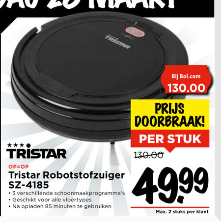 dutje Sluit een verzekering af Het eens zijn met Tristar robotstofzuiger folder aanbieding bij Vomar - details