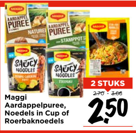 Maggi   aardappelpuree, noodles folder aanbieding bij  Vomar - details