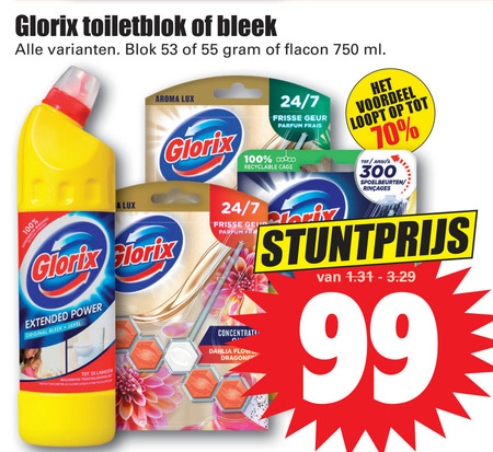 Glorix   toiletblok, bleekmiddel folder aanbieding bij  Dirk - details