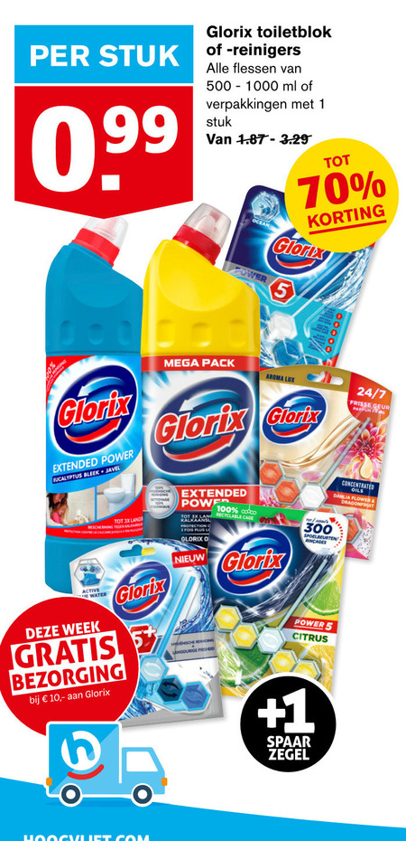 Glorix   bleekmiddel, toiletblok folder aanbieding bij  Hoogvliet - details