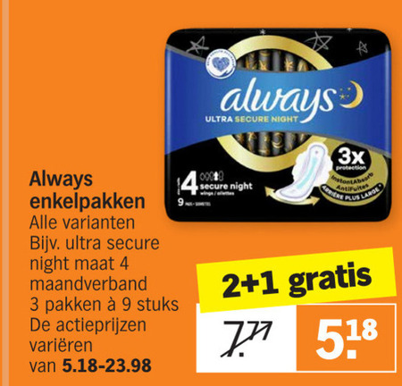 Always   maandverband, inlegkruisjes folder aanbieding bij  Albert Heijn - details