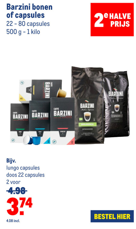 Barzini   koffiecups, koffiebonen folder aanbieding bij  Makro - details