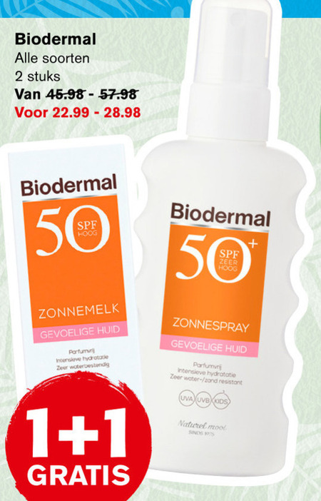 Biodermal   zonnebrandolie folder aanbieding bij  Hoogvliet - details