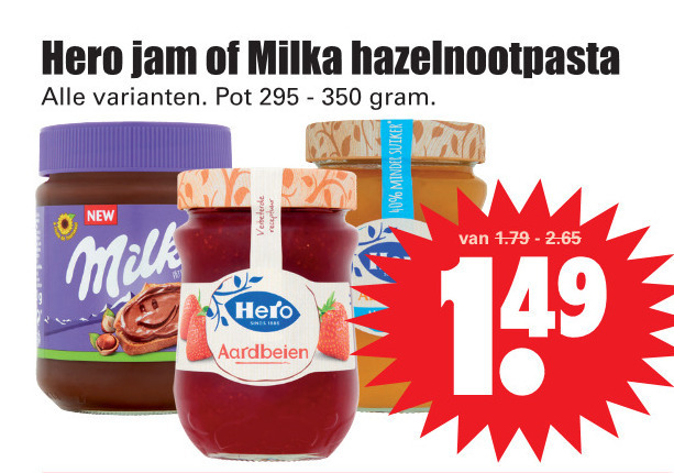 Milka   hazelnootpasta, jam folder aanbieding bij  Dirk - details