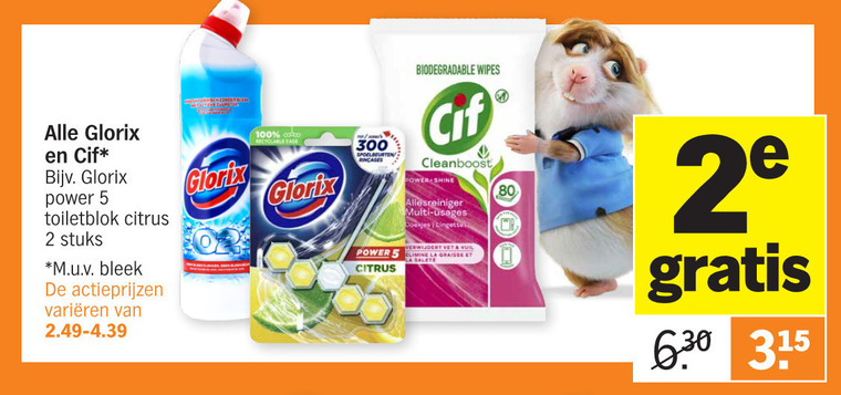 Cif   bleekmiddel, toiletblok folder aanbieding bij  Albert Heijn - details