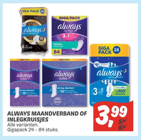 Always   maandverband, inlegkruisjes folder aanbieding bij  Dekamarkt - details