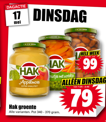 Hak   groenteconserven, appelmoes folder aanbieding bij  Dirk - details