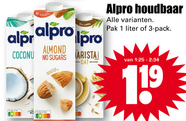 Alpro   soja melk folder aanbieding bij  Dirk - details