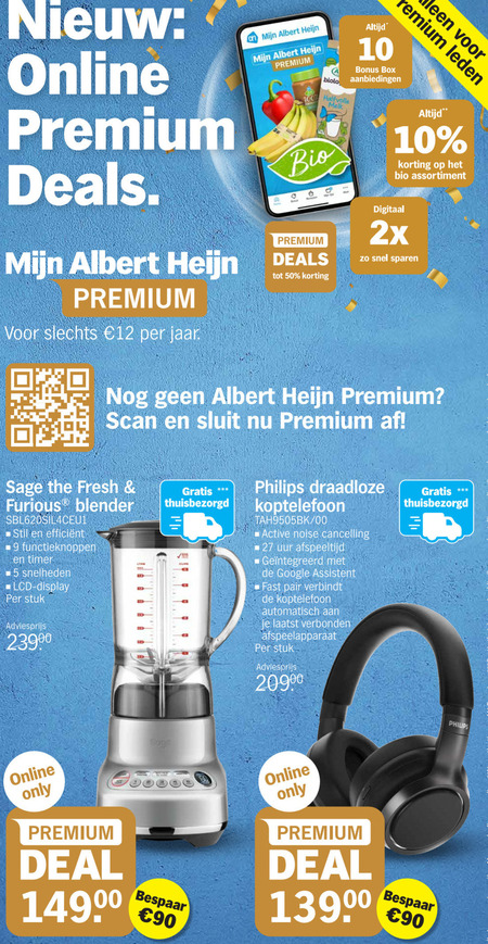 Philips   koptelefoon, blender folder aanbieding bij  Albert Heijn - details