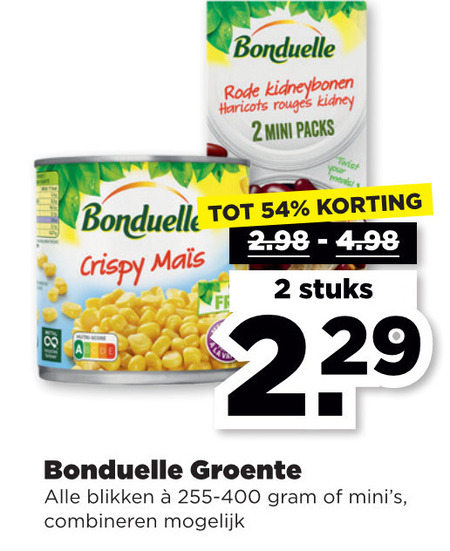 Bonduelle   groenteconserven folder aanbieding bij  Plus - details