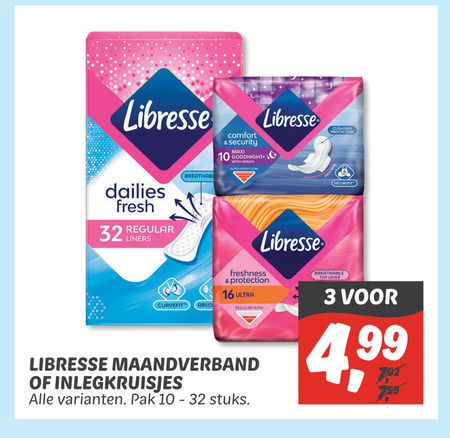 Libresse   maandverband, inlegkruisjes folder aanbieding bij  Dekamarkt - details