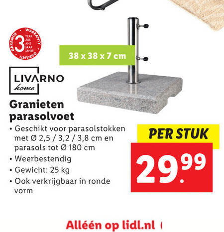 Kritisch Metalen lijn Kluisje Livarno parasolvoet folder aanbieding bij Lidl - details