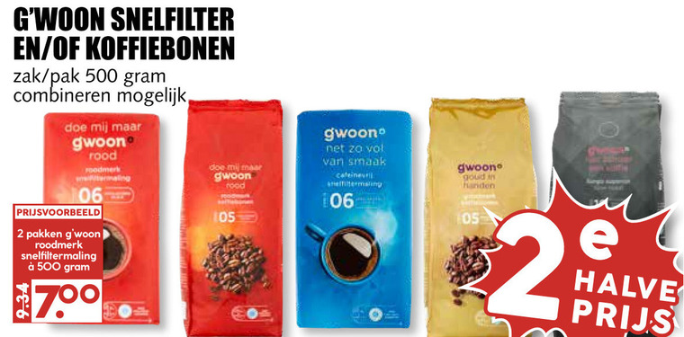 Gwoon   koffiebonen, koffie folder aanbieding bij  MCD Supermarkt Basis - details