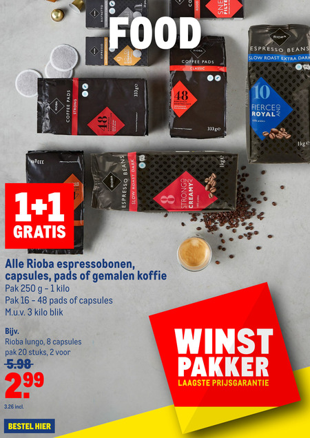 Rioba   koffiebonen, koffiecups folder aanbieding bij  Makro - details