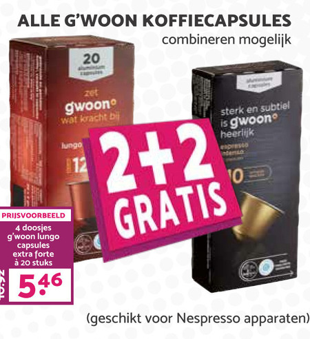 Gwoon   koffiecups folder aanbieding bij  MCD Supermarkt Basis - details