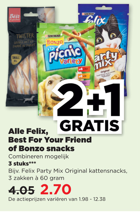 Bonzo   hondensnacks, kattensnacks folder aanbieding bij  Plus - details