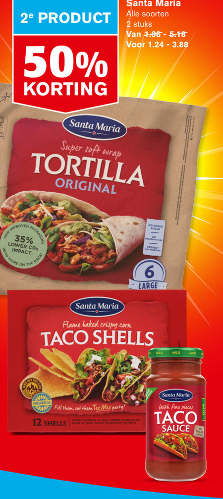 Santa Maria   tortilla, taco folder aanbieding bij  Hoogvliet - details