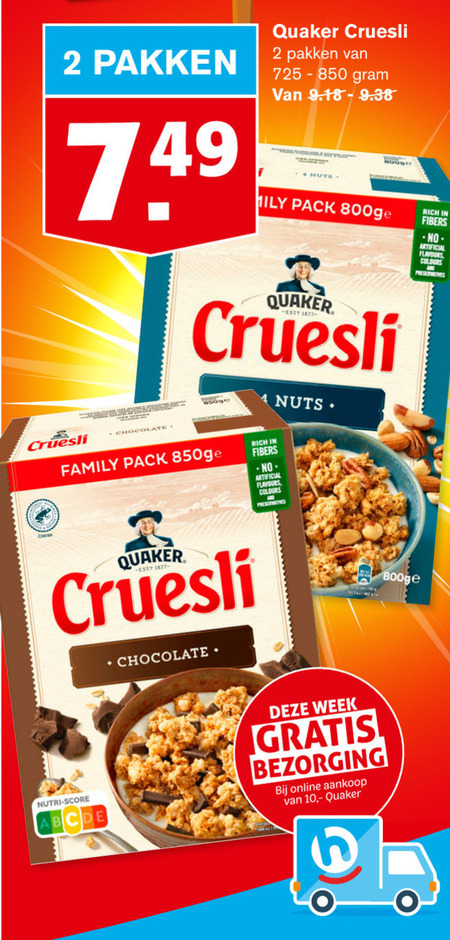 Quaker   cruesli folder aanbieding bij  Hoogvliet - details