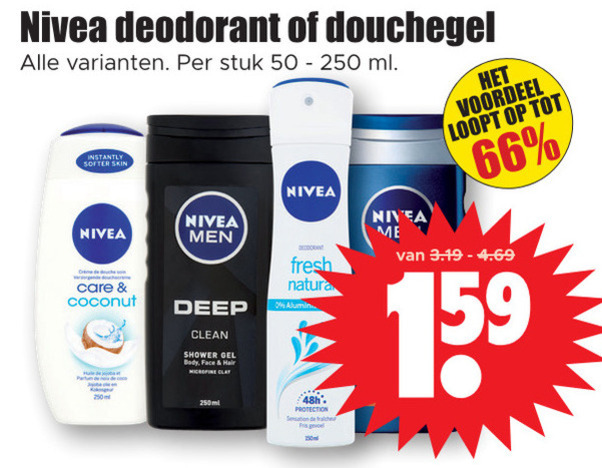 Nivea   deodorant, douchegel folder aanbieding bij  Dirk - details